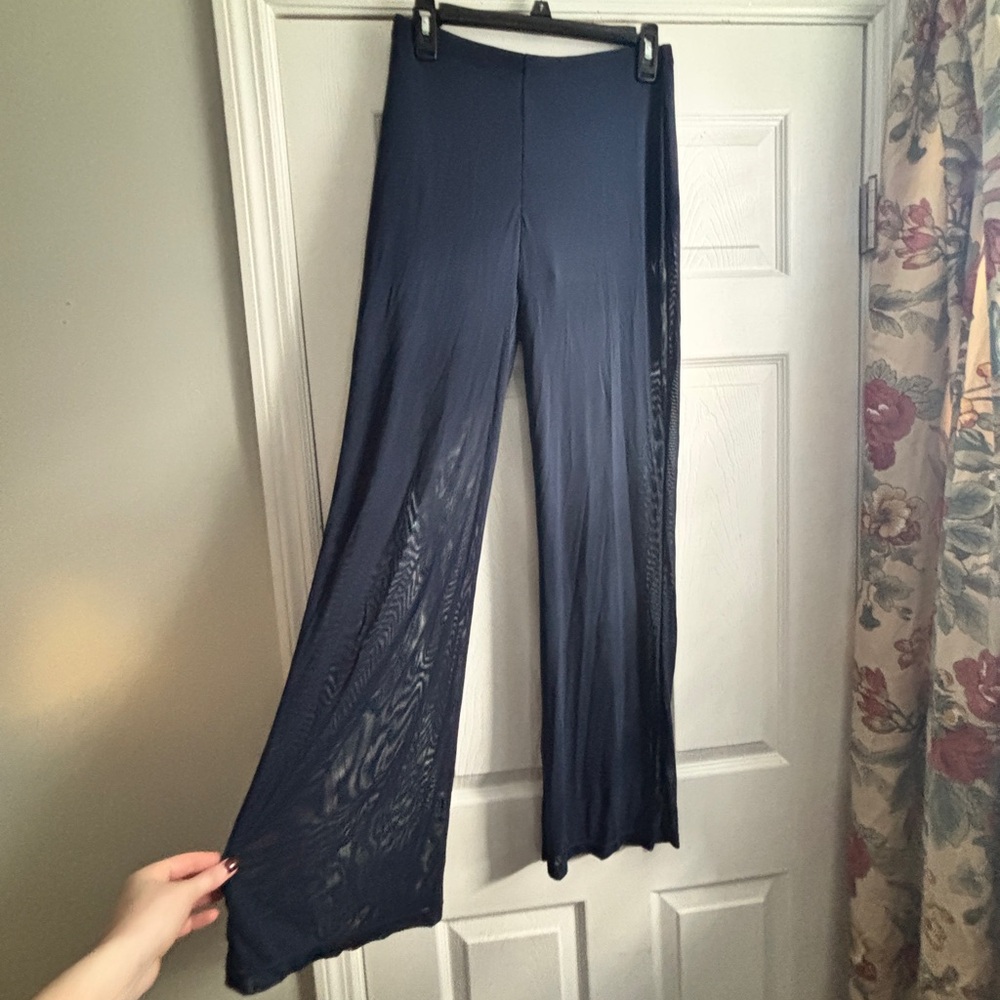 Sheer Navy Wide-Leg Yoga Pants